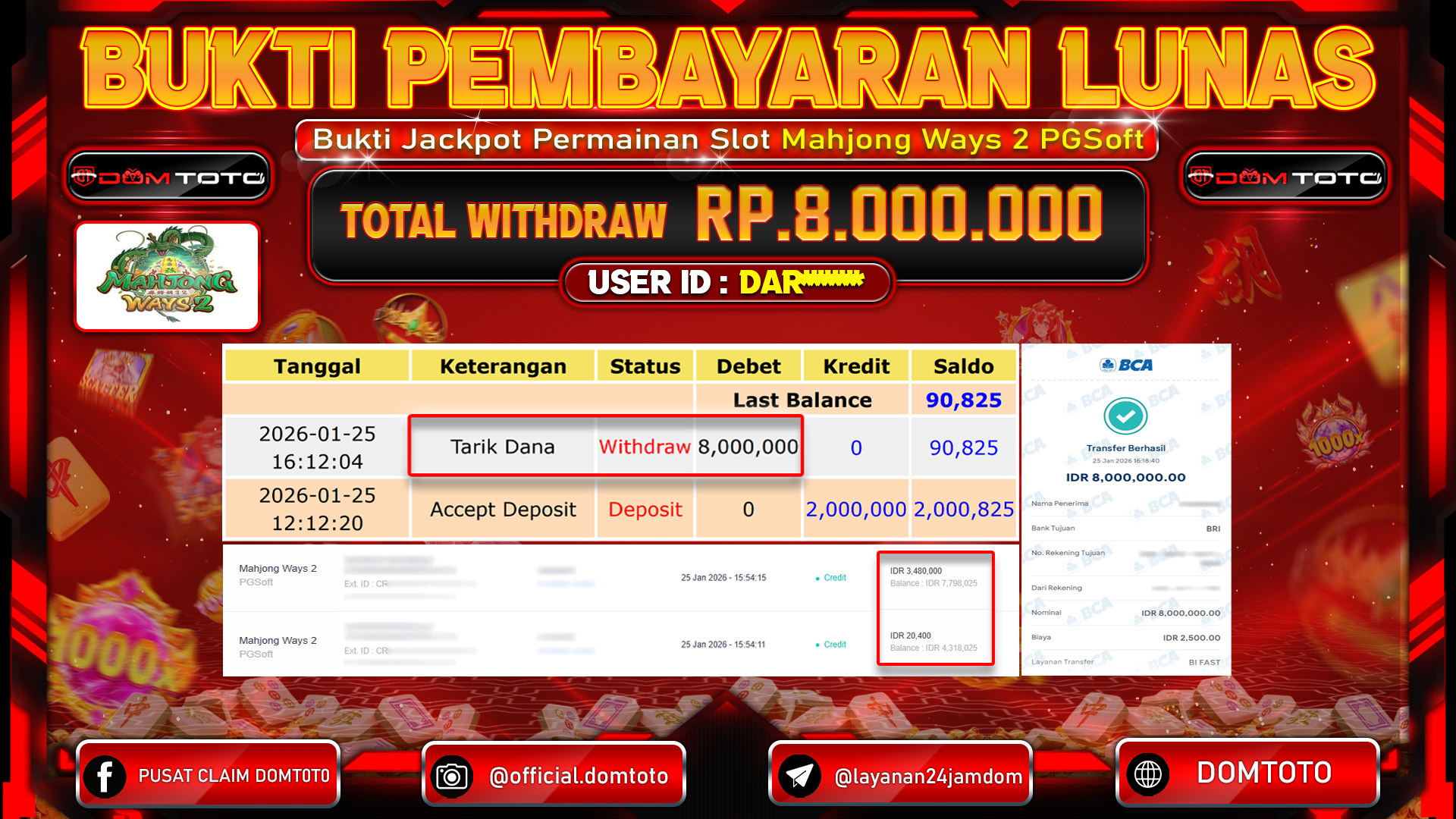 JACKPOT SLOT Mahjong Ways 2 PGSoft 25 JANUARI 2026